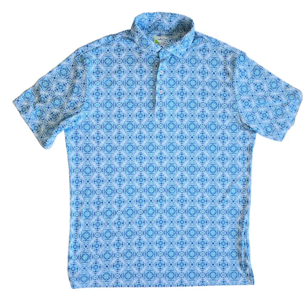 Tailor Byrd Mediterranean Blue Tile Performance Golf Polo Men's XL Casual